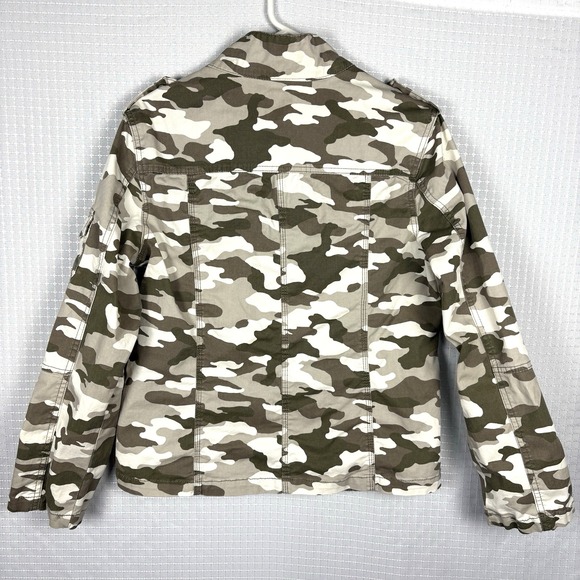 Kensie Jeans Camo Denim Jean Jacket Womens Large Utility Military Army Stretch - Picture 2 of 9